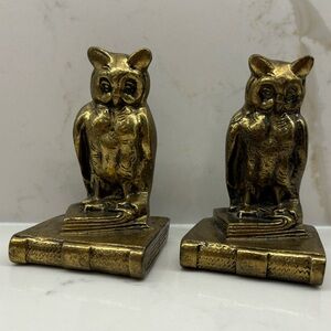 Vintage Pair of Brass Owls on Books Bookends Riverside Brass Canada Heavy